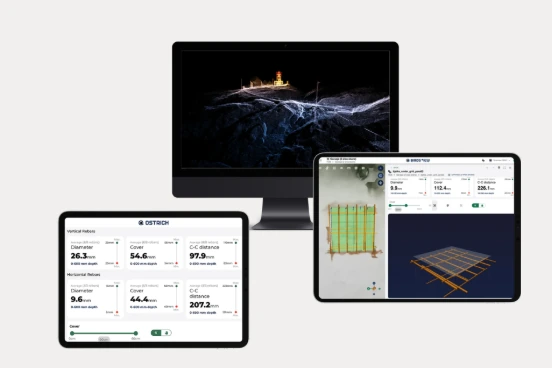 Rebar results shown in Ostrich on a desktop screen and two tablets