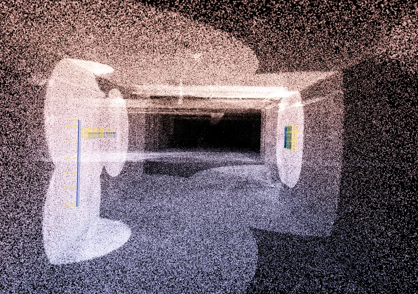 Point cloud of a concrete corridor with radar scans and rebar in the Birdsview 3D model